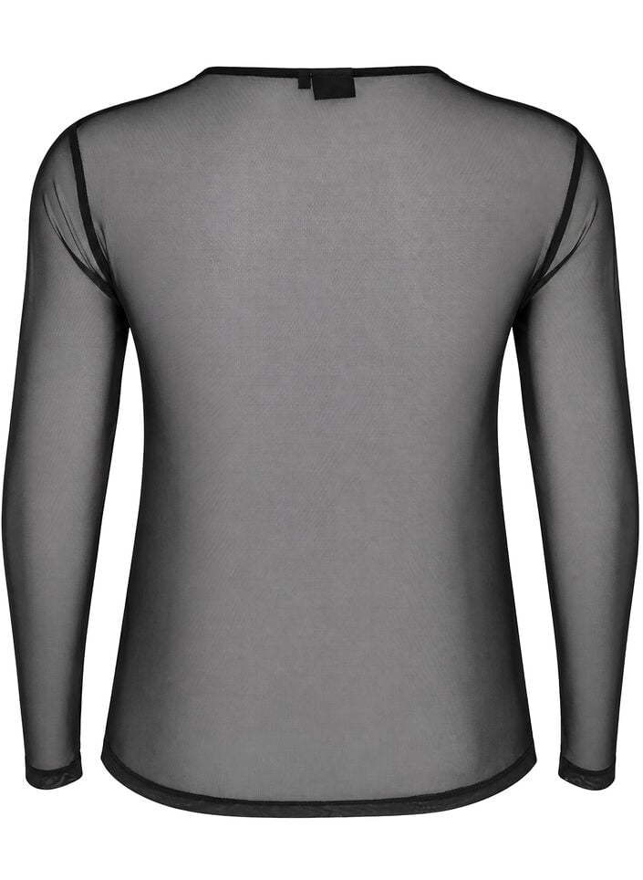 Mesh blouse with long sleeves, Black, Packshot image number 1