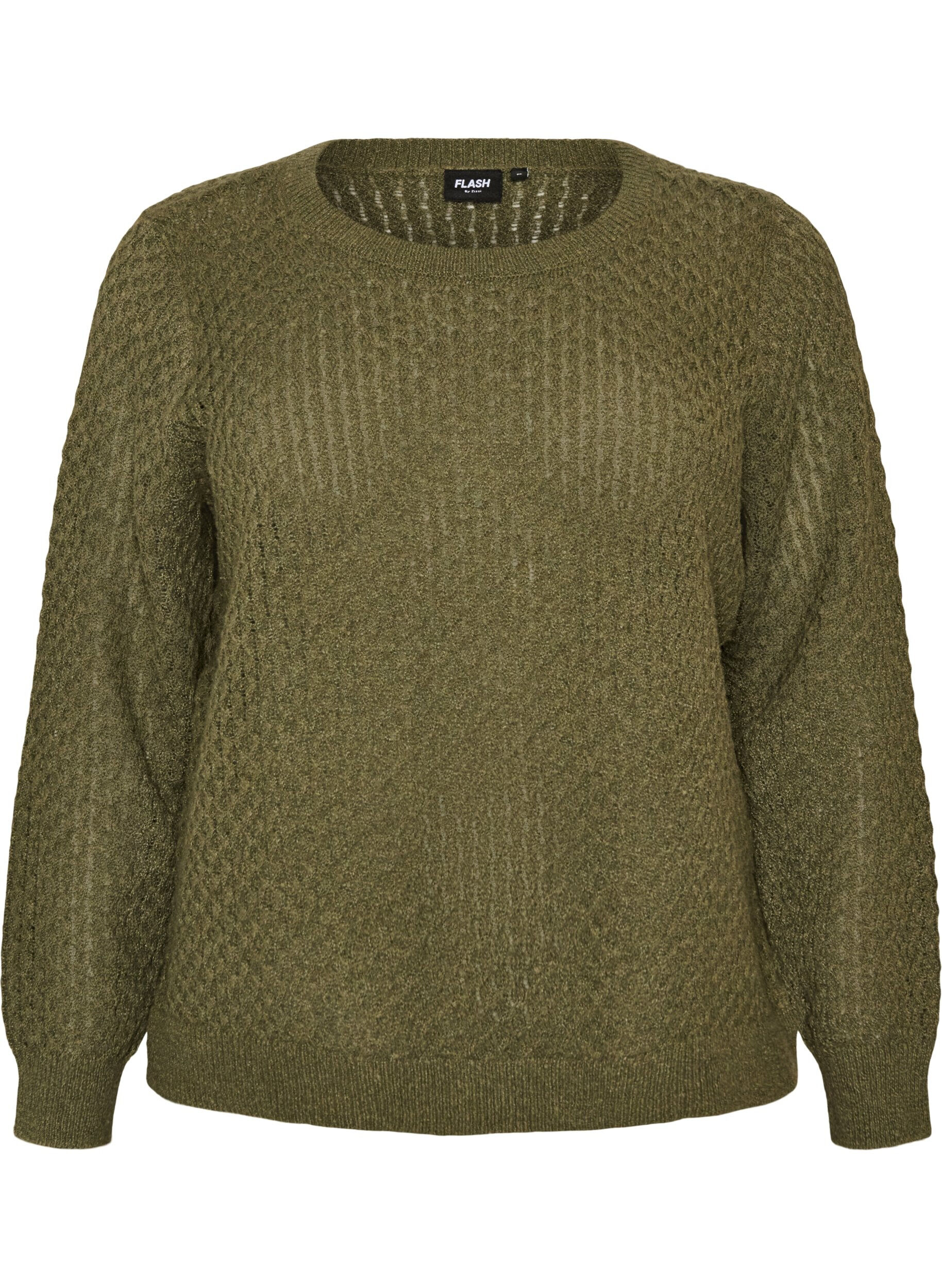 ZizzifashionKnitted blouse with a textured openwork pattern, Green, Packshot image number 0