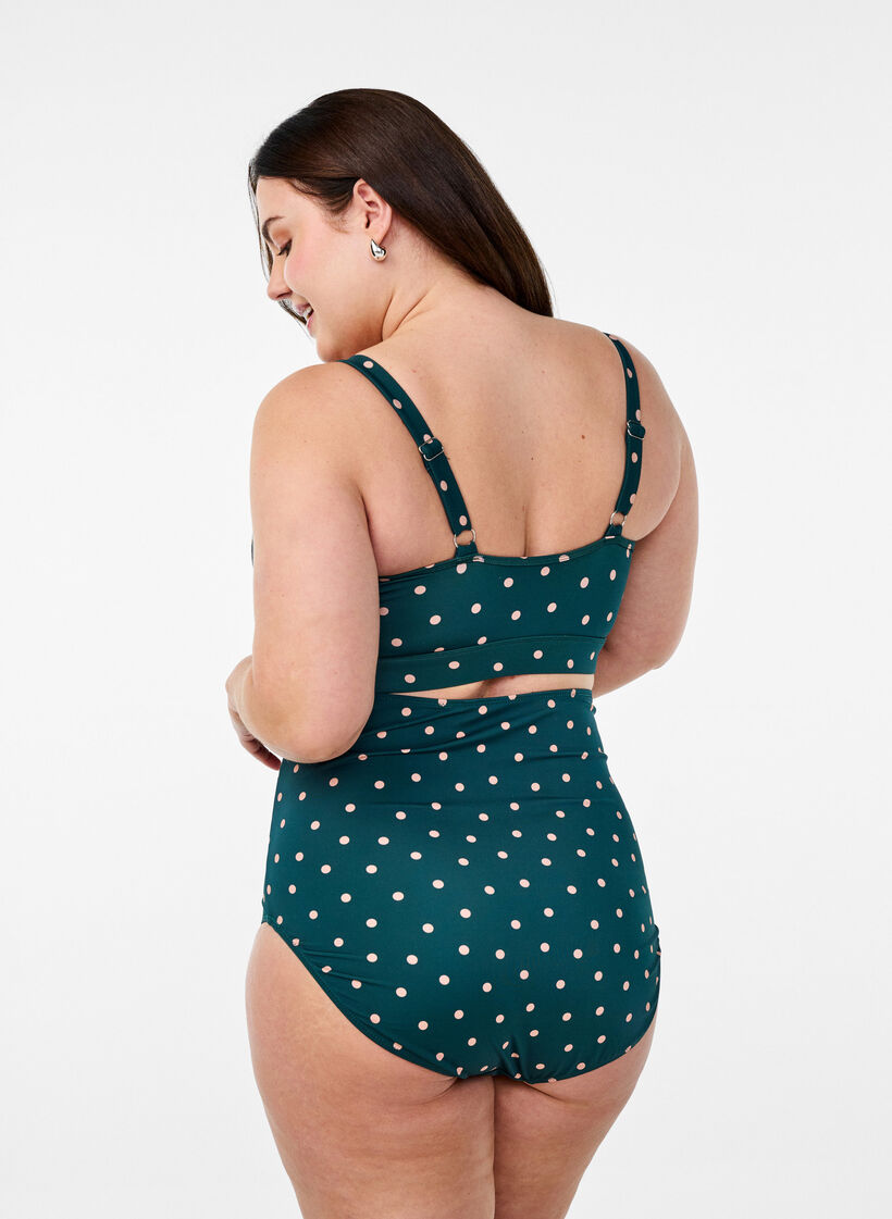High-waisted bikini bottoms with polka dots, Green, Model image number 1