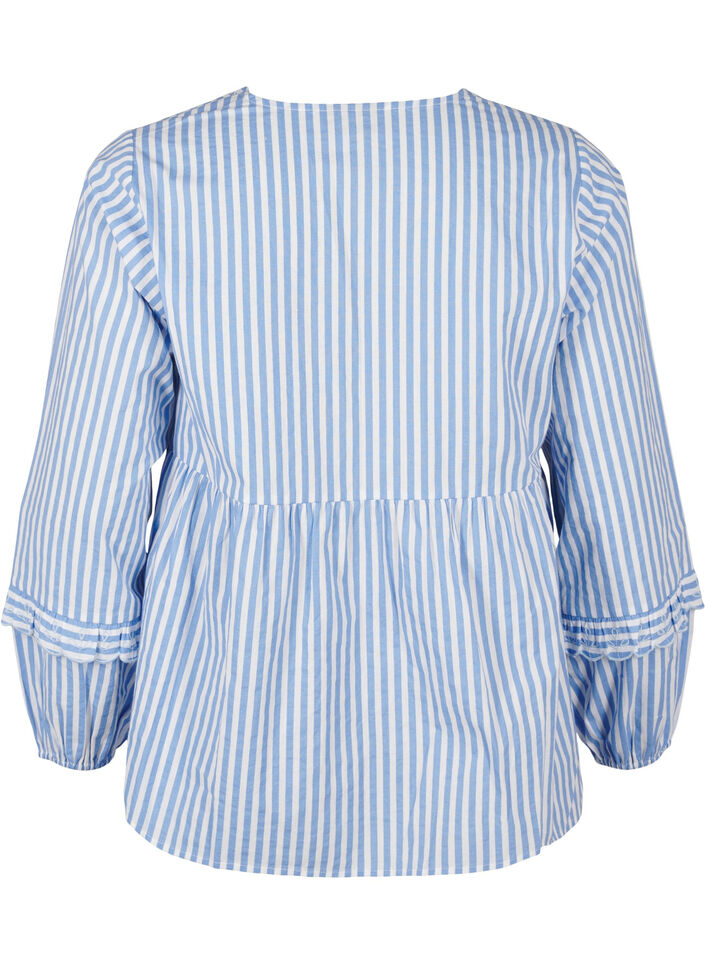 Striped blouse with open front and embroidery details, Light Blue, Packshot image number 1