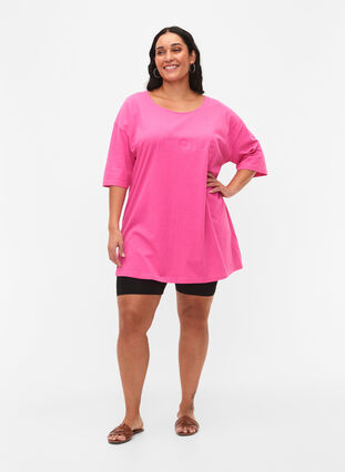 Oversize cotton t-shirt with print, Shocking Pink ÉTOILÉ, Model image number 2