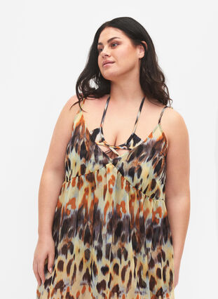 Leopard printed beach dress with straps, Abstract Leopard, Model image number 2