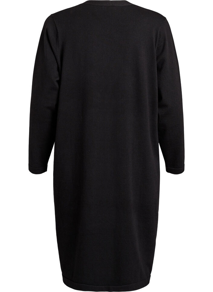 Long, open cardigan with pockets, Black, Packshot image number 1