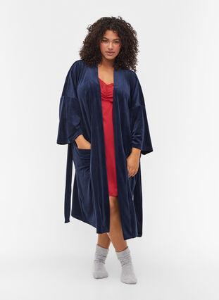 3/4-sleeved bathrobe with pockets, Navy Blazer, Model image number 2