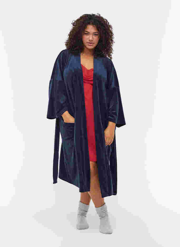3/4-sleeved bathrobe with pockets, Navy Blazer, Model image number 2