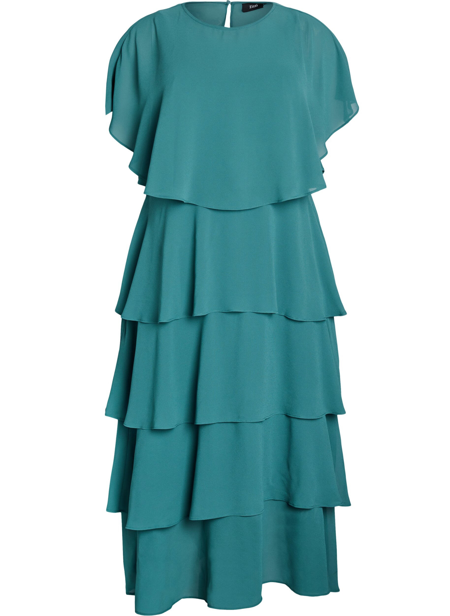 Zizzifashion Maxi dress with ruffle layers and detachable cape, Green, Packshot image number 0