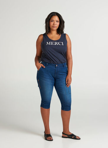 Slim fit capri jeans with pockets, Dark blue denim, Model image number 4
