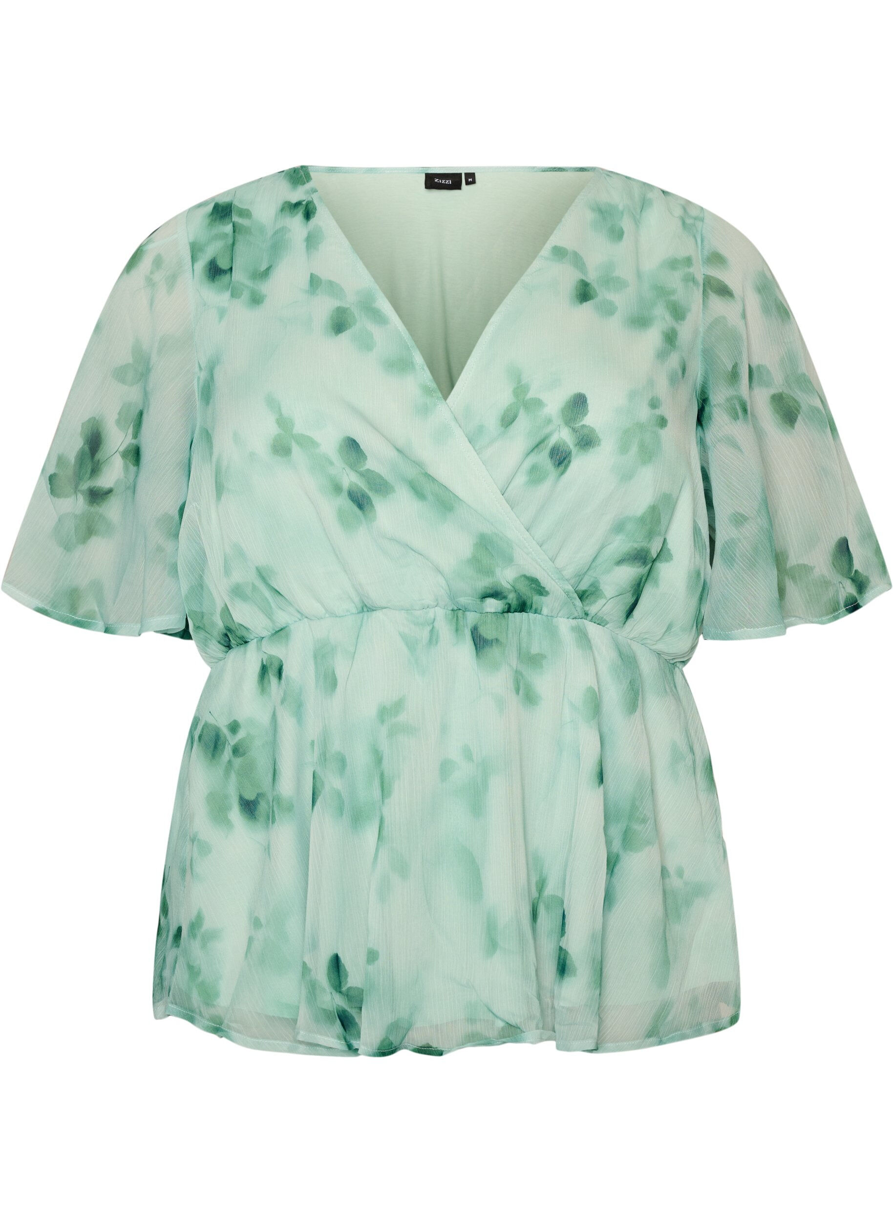 Floral chiffon blouse with short sleeves