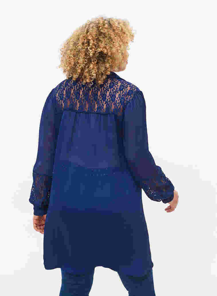 Long shirt with lace details, Evening Blue, Model image number 1