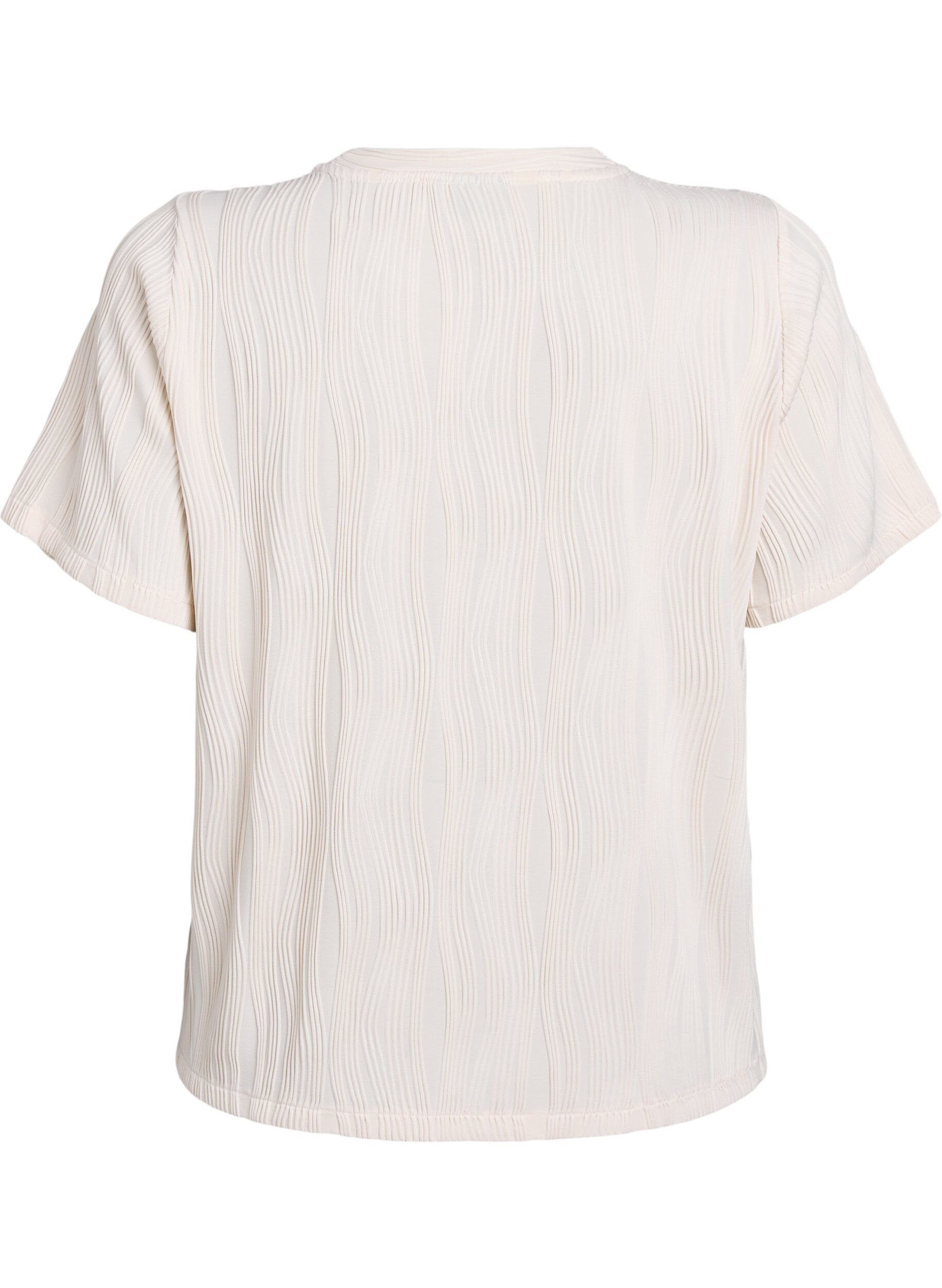 Zizzifashion Blouse with short sleeves and a wavy texture, Beige, Packshot image number 1