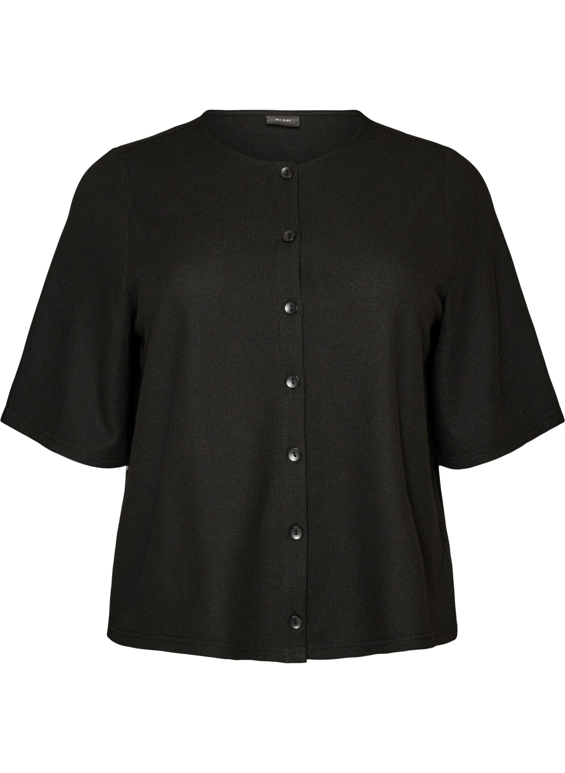 ZizzifashionBlouse with a ribbed texture and button closure, Black, Packshot image number 0