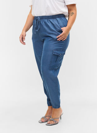 Denim cargo trousers with pockets, Medium Blue, Model image number 2