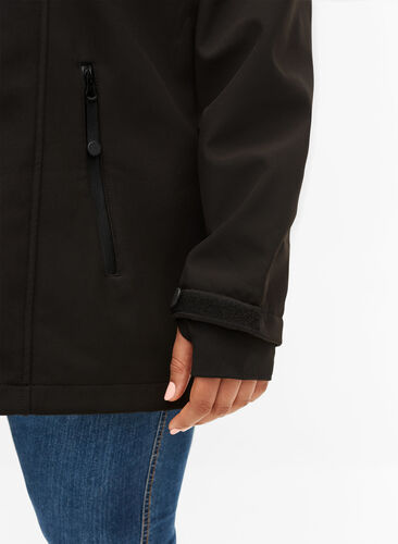 Short softshell jacket with detachable hood, Black, Model image number 2