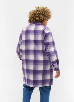 Checked shirt jacket with buttons and pockets, Purple Check, Model image number 1