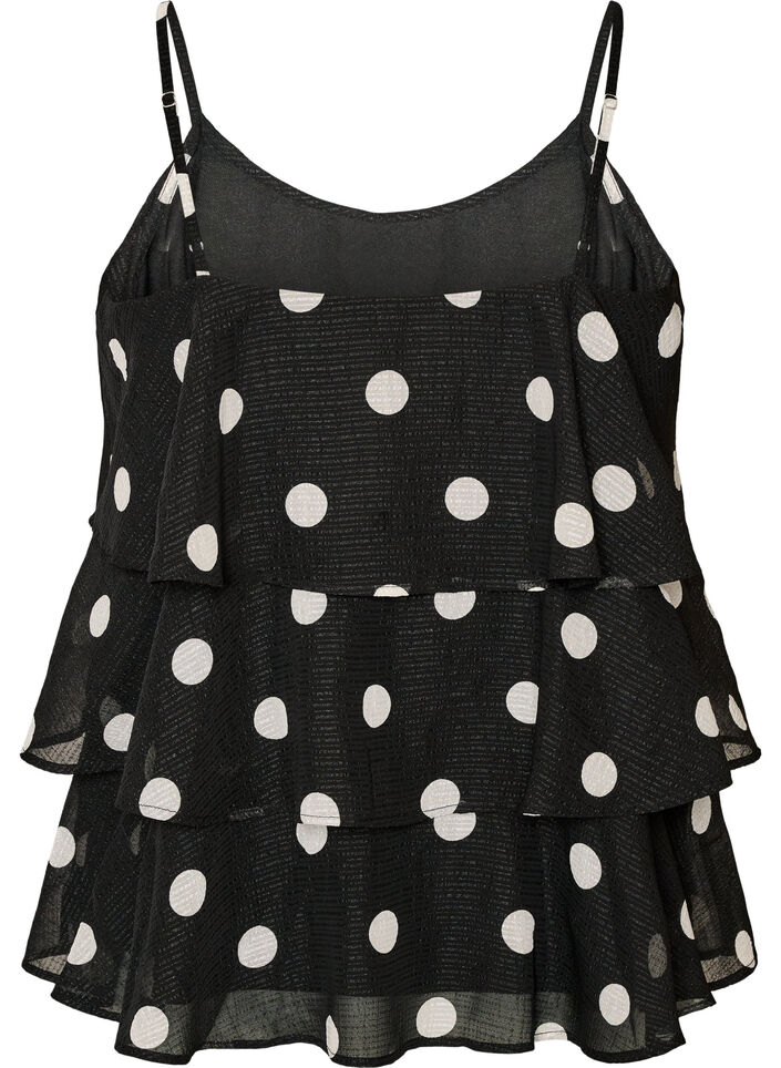 Layered top with ruffles and spaghetti straps, Black, Packshot