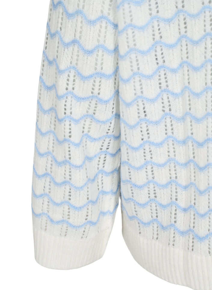 Loose-fitting knitted blouse with a wavy pattern, Cloud Dancer Comb, Packshot image number 3