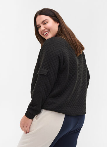 Quilted sweatshirt with zip, Black, Model image number 1