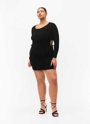 Close fitted dress with cut-out, Black, Model image number 3