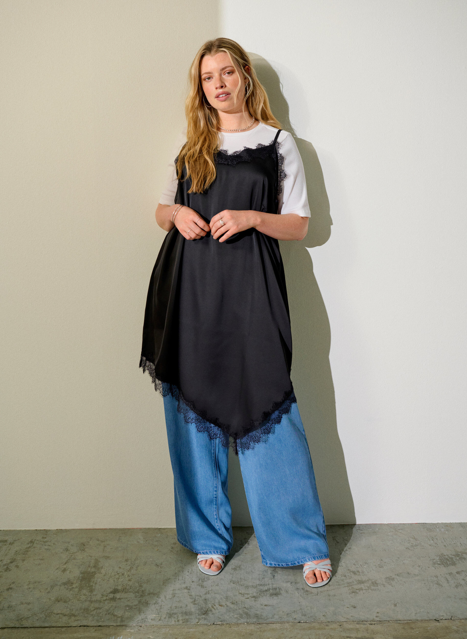 Zizzifashion Wide-leg Lyocell trousers with a denim look, Light Blue, Image image number 0