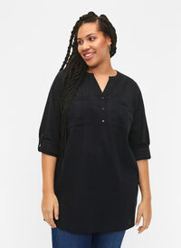 Cotton tunic with 3/4 sleeves, Black, Model