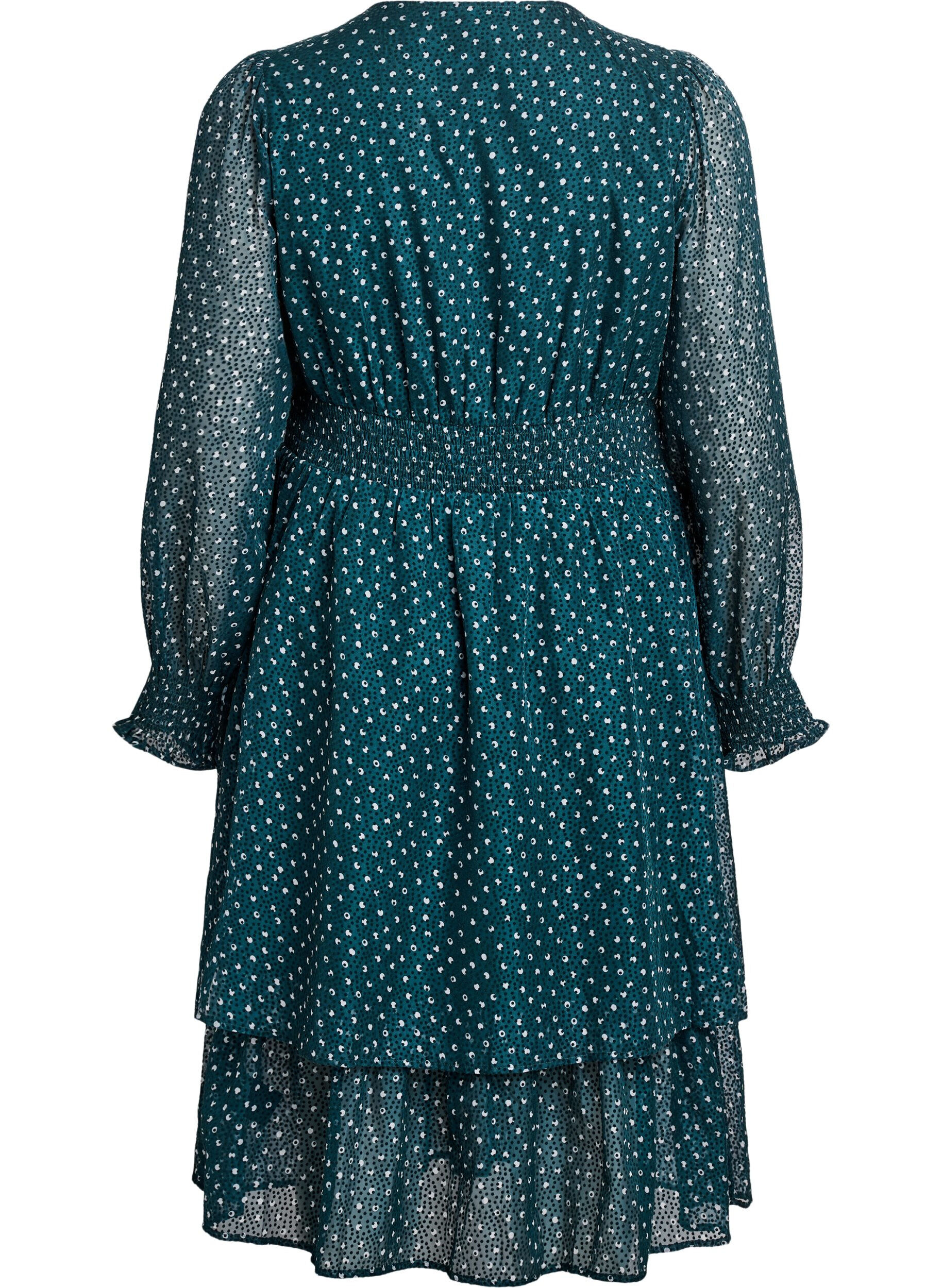 Zizzifashion Midi dress in chiffon with dotted pattern, Green, Packshot image number 1
