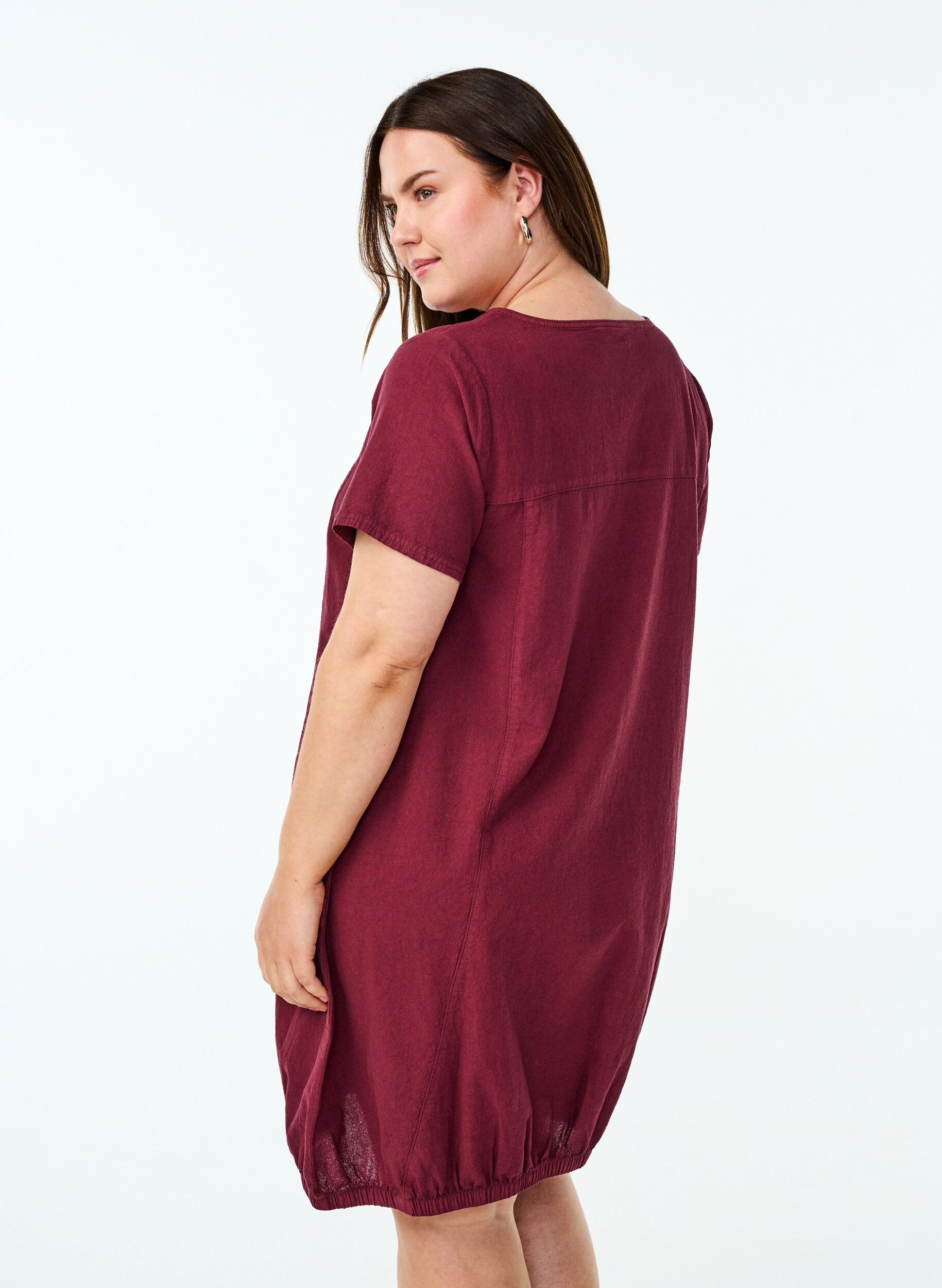 Zizzifashion Short-sleeved cotton dress, Dark Bordeaux, Model image number 2