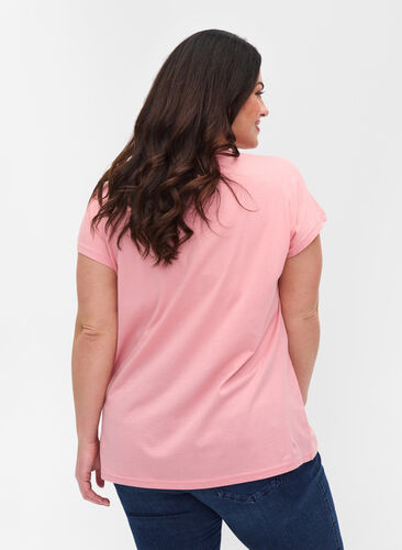 Cotton t-shirt with print details, Blush mel Leaf, Model image number 1