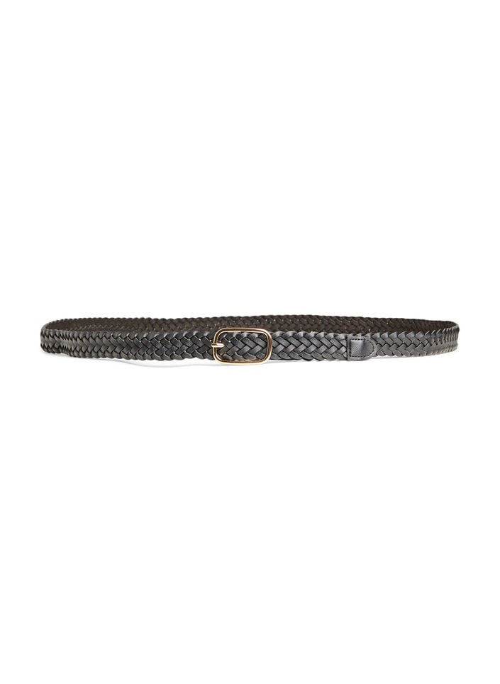Braided belt in faux leather, Black, Packshot image number 0