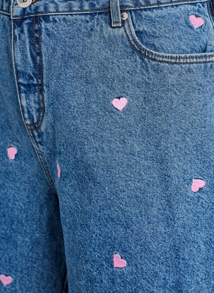 High-waist denim shorts with embroidered hearts, Light Blue, Packshot image number 2