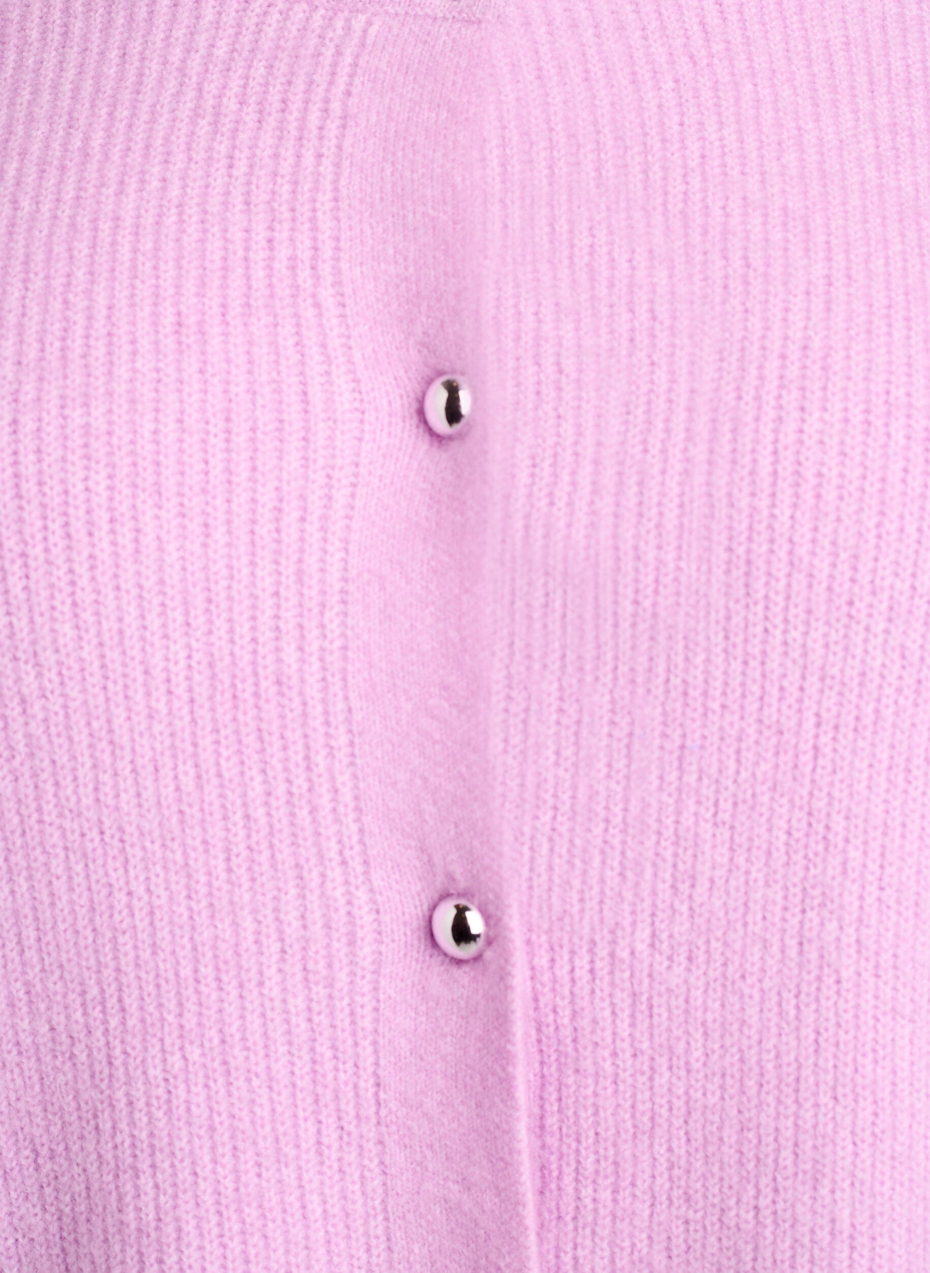 Zizzifashion Short-sleeved knit cardigan with shiny ball buttons, Purple, Packshot image number 2