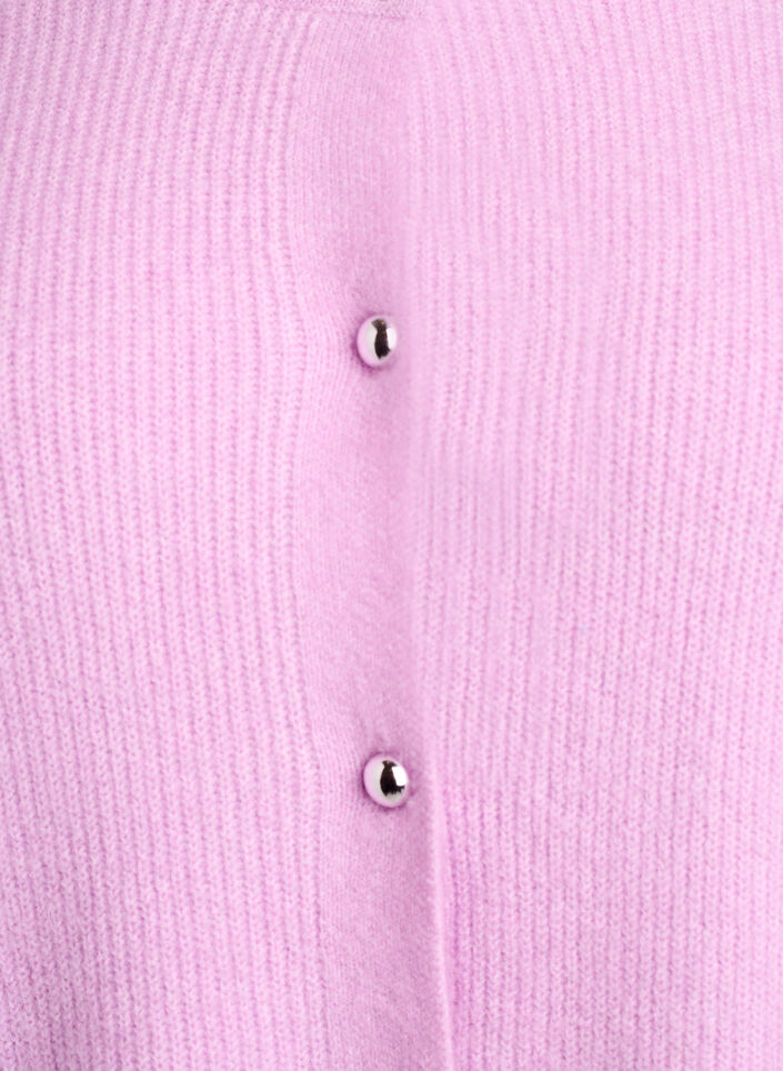 Short-sleeved knit cardigan with shiny ball buttons, Purple, Packshot image number 2
