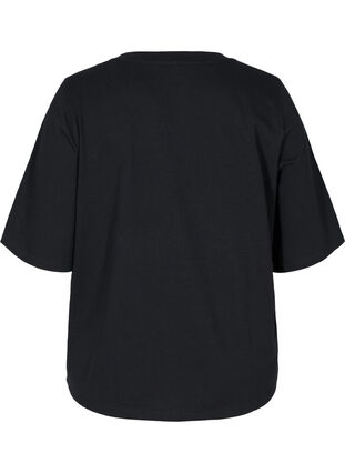 Cotton top with wide, 2/4-length sleeves, Black, Packshot image number 1
