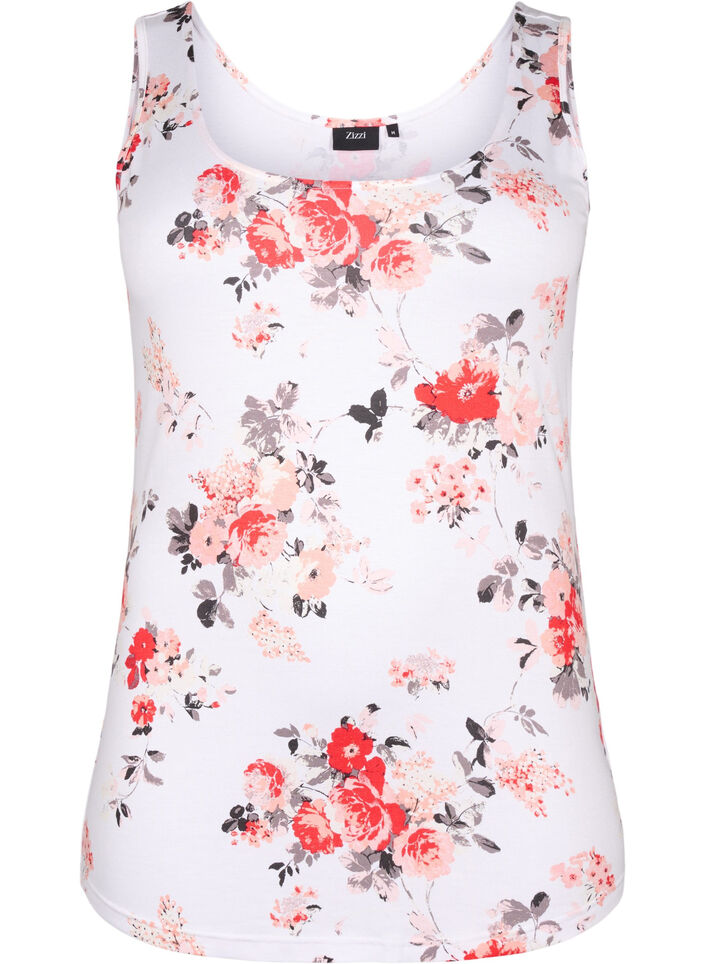 Floral tank top in viscose, White AOP flower, Packshot image number 0
