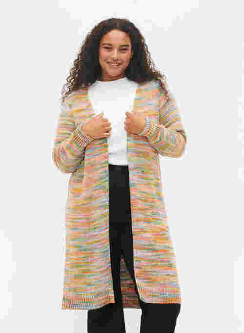Long patterned knit cardigan in cotton blend