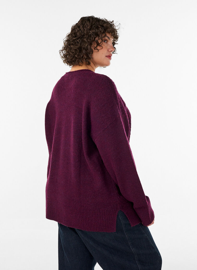Knitted blouse with V-shaped rib pattern and slits, Red, Model image number 2