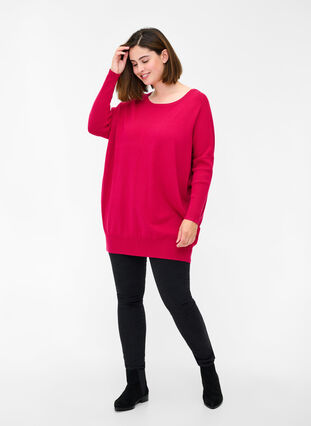Knitted jumper with round neckline, Cerise, Model image number 2