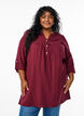 Cotton muslin tunic with broderie anglaise, Dark Bordeaux, Model image number 0