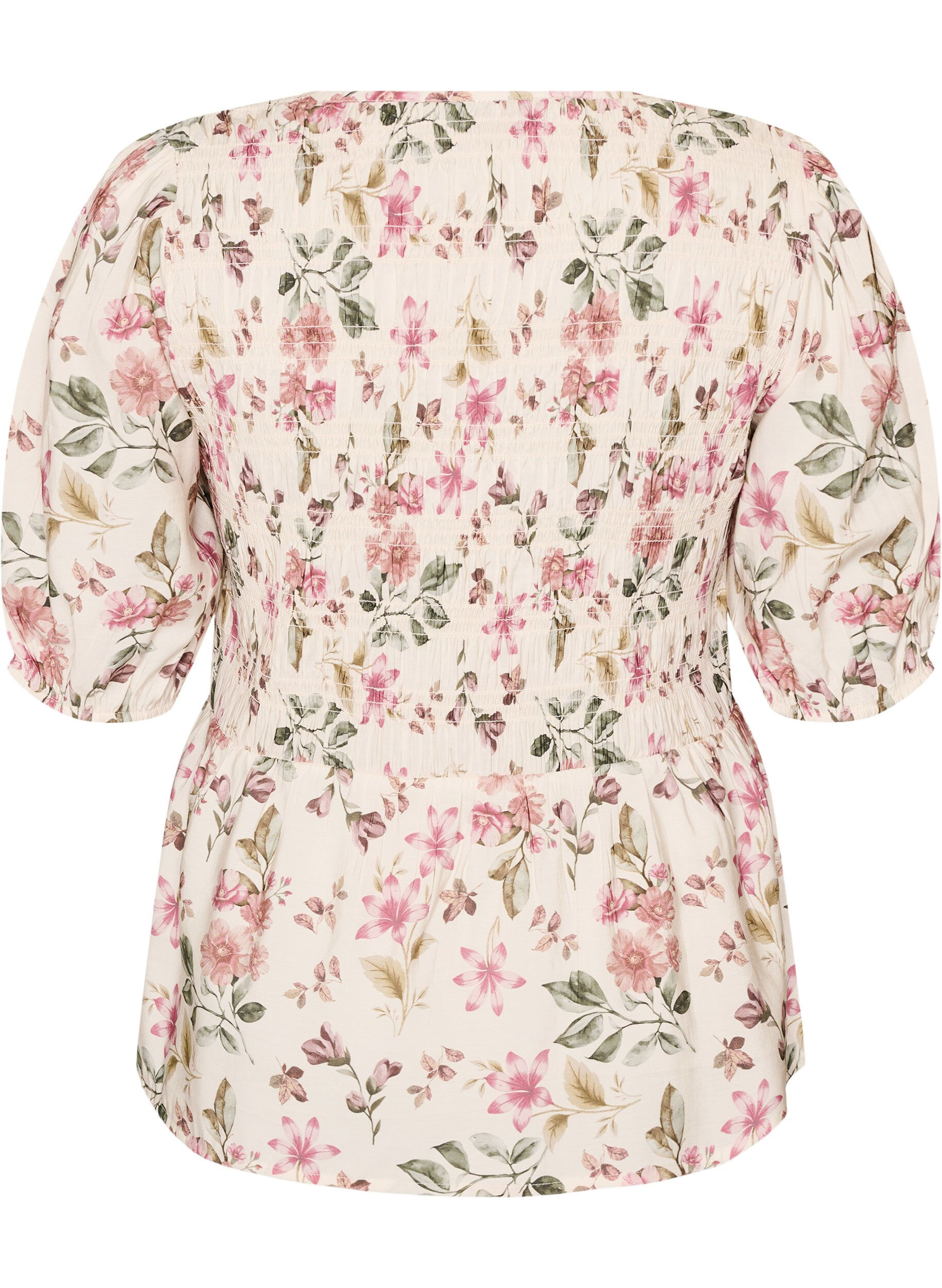 ZizzifashionViscose blouse with smock and peplum effect, Vanilla, Packshot image number 1