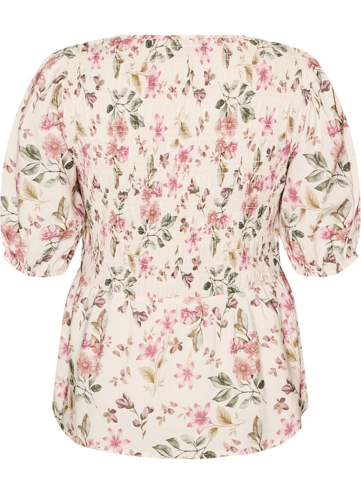 Viscose blouse with smock and peplum effect, Vanilla, Packshot image number 1