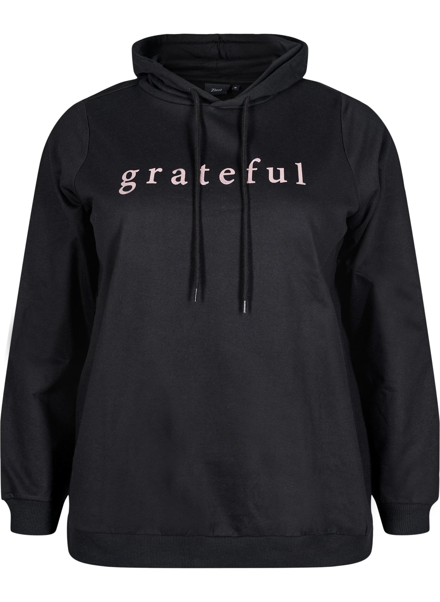 Zizzifashion Sweatshirt with hood and print, Black, Packshot image number 0