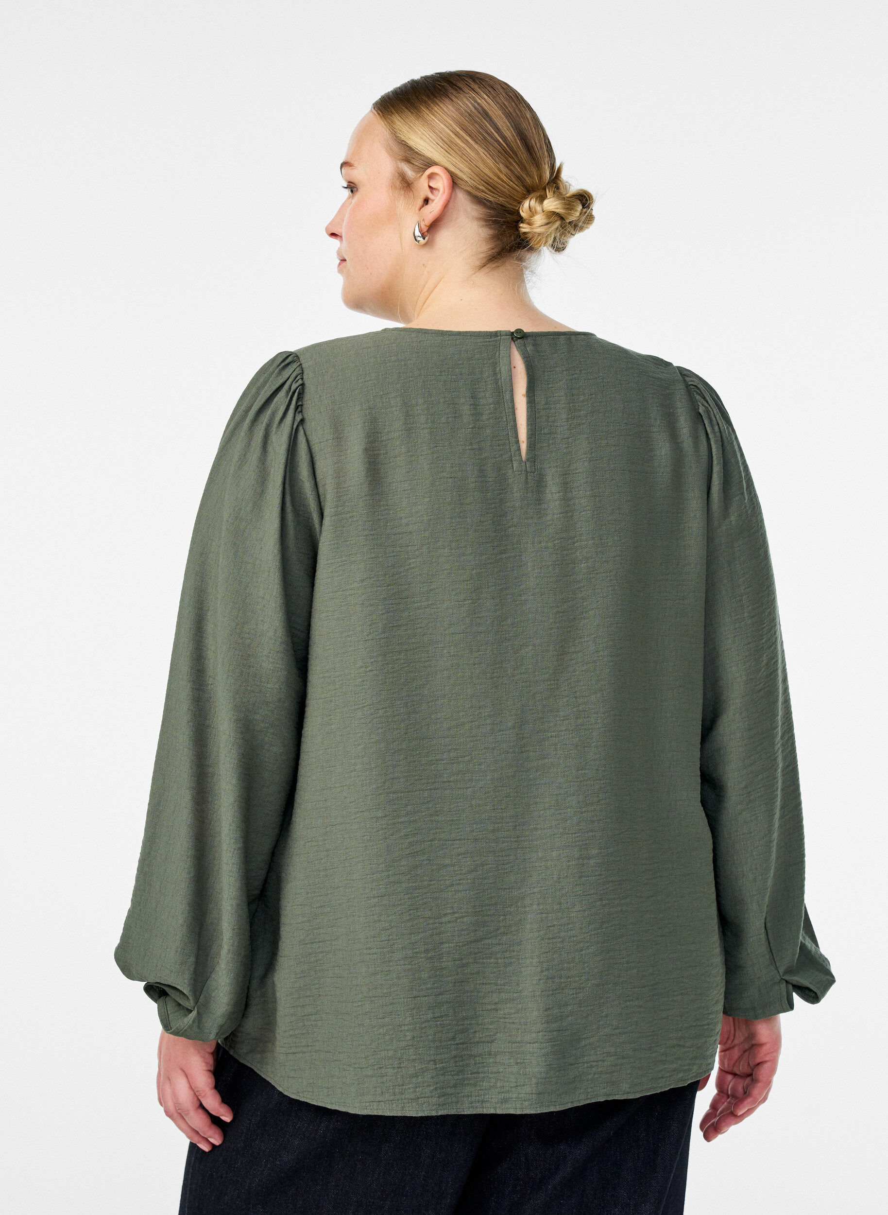 Zizzifashion Long-sleeved viscose blouse, Green, Model image number 2
