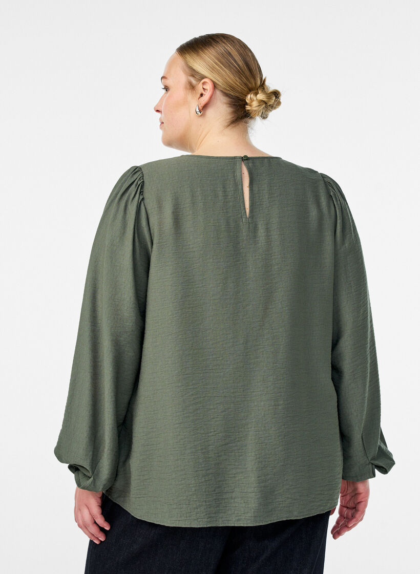 Long-sleeved viscose blouse, Green, Model image number 2