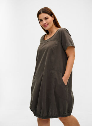 Short sleeve cotton dress, Khaki Green, Model image number 0
