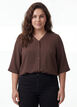 Shirt blouse with V-neck and 3/4 sleeves, Brown, Model image number 0