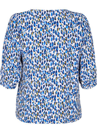 Printed blouse with 3/4 sleeves, Blue Leo AOP, Packshot image number 1