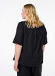V-neck shirt blouse with short sleeves, Black, Model image number 2