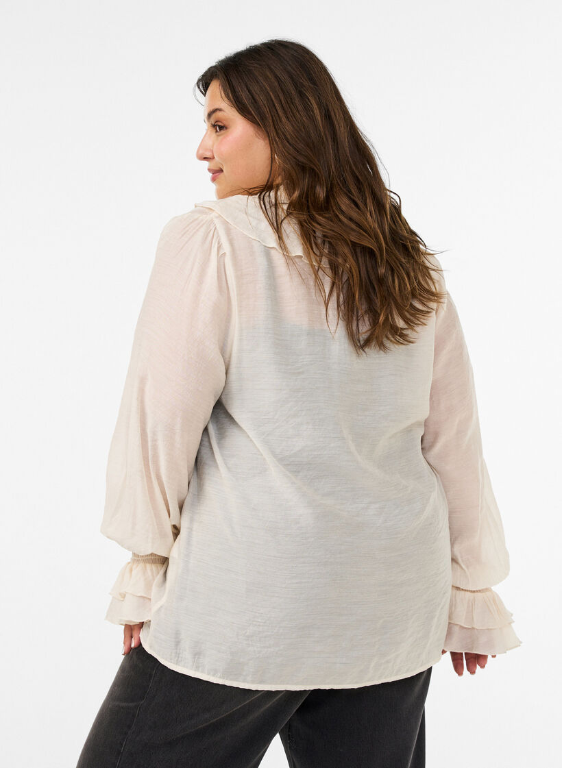 Viscose blouse with ruffles and long sleeves, Vanilla, Model image number 2