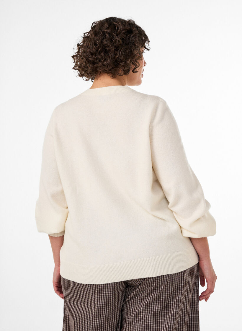 Cardigan in soft knit with gold-coloured buttons, Vanilla, Model image number 2