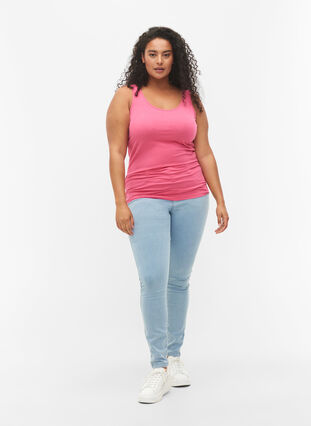 Solid color basic top in cotton, Hot Pink, Model image number 2