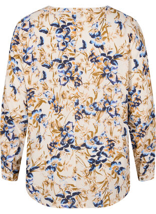 100% viscose blouse with floral print, Ecru Flower, Packshot image number 1